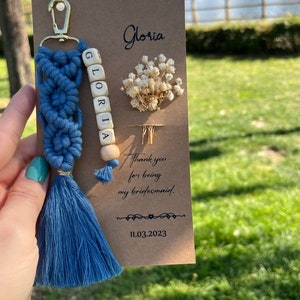Custom Bridesmaid Gift, Bridesmaid Accessories, Bachelorette Gifts For Bridesmaids, Wedding Gift, Maid of Honor Gift, Macrame Keychain