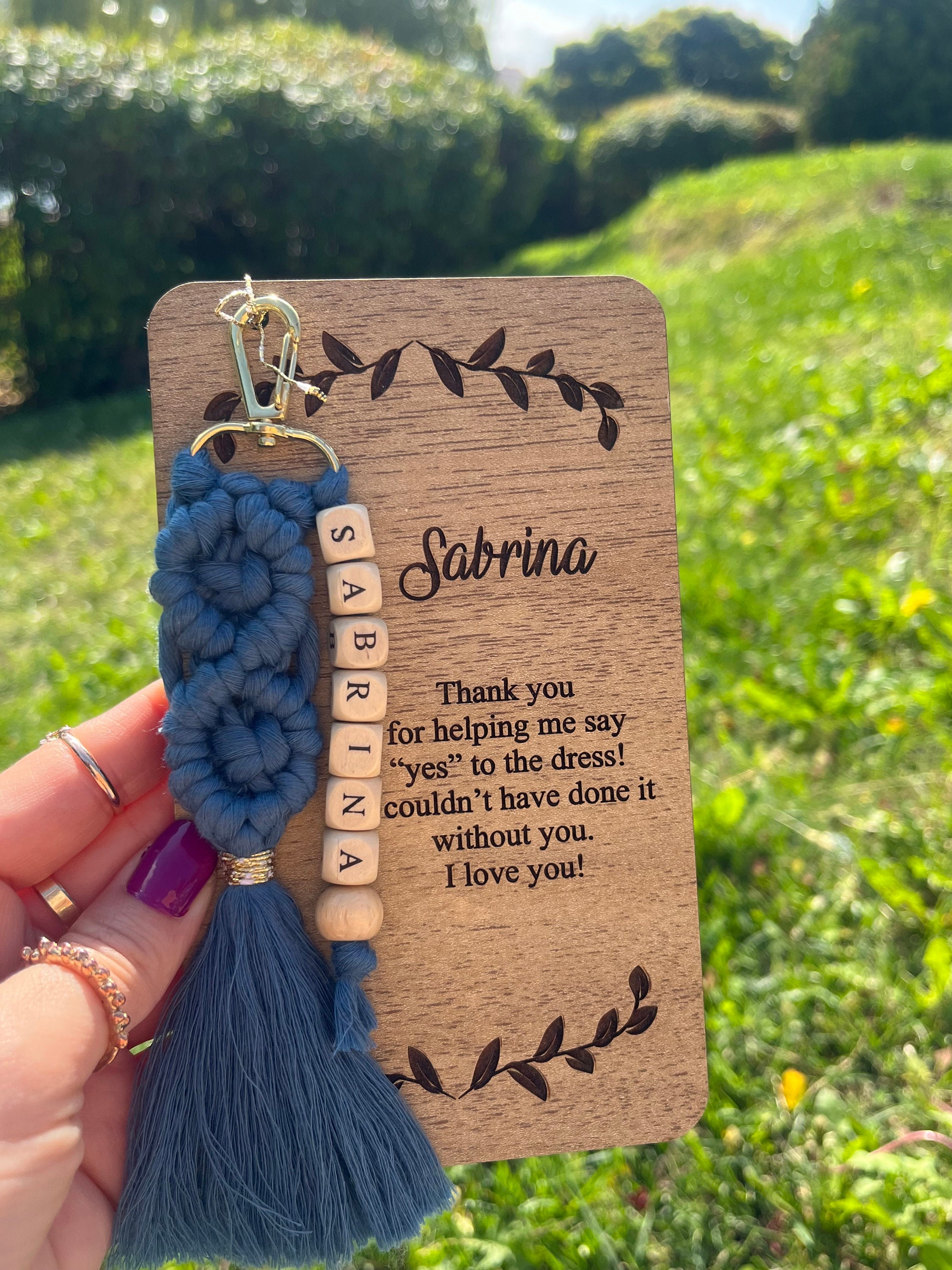 Personalized Wooden and Macrame Keychains, Wedding Gift for Bridesmaid ...