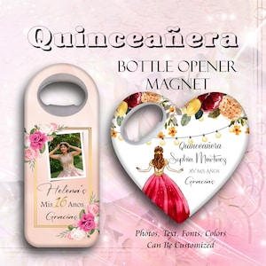 Ouvre-bouteille magnétique personnalisé avec photo et texte Quinceanera