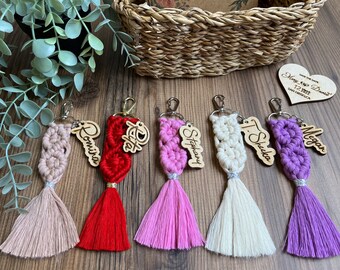 Will You Be My Bridesmaid Keyring, Engraved Wooden Macrame Keychain, Bridesmaid Gift for Wedding Day, Bridesmaid Gifts Box,