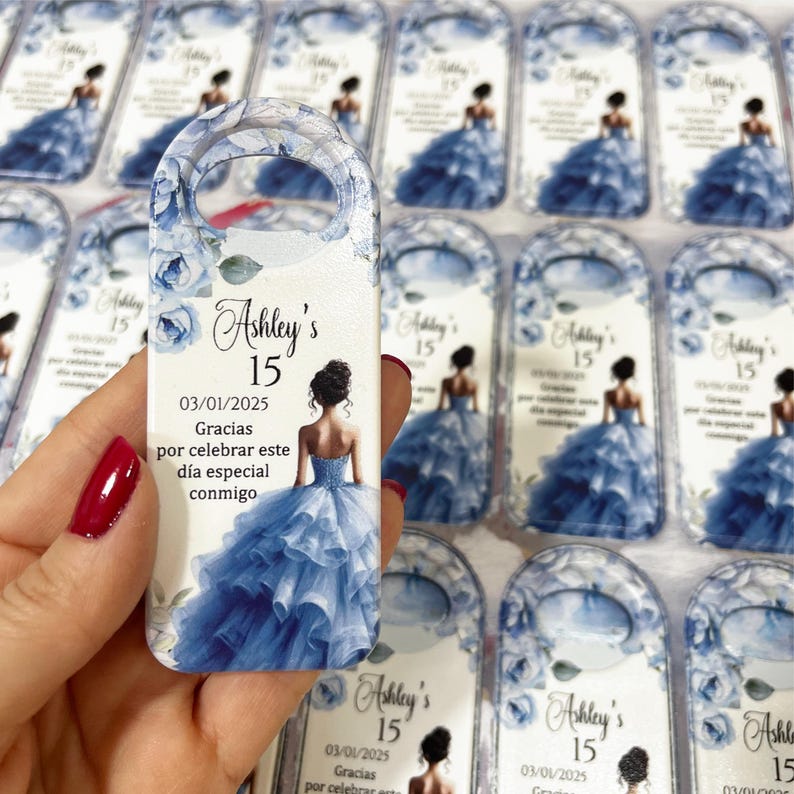 Personalized Quinceanera Photo & Text Magnetic Bottle Openers image 1
