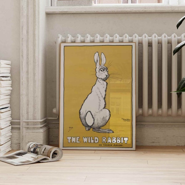 John Hassall The Wild Rabbit | Antique Lithograph Print, Vintage Wall Art, Advertising Poster, Artwork, Picture, Retro Yellow Home Decor