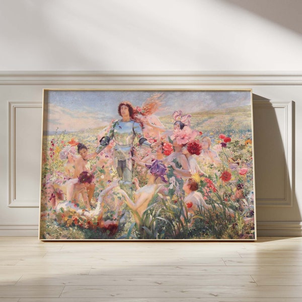Georges Rochegrosse Le Chevalier aux Fleurs (The Flower Knight) | Painting, Vintage Print, Fine Wall Art Poster Artwork Pictures