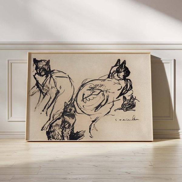 Cats 19th-20th Century Théophile Alexandre Steinlen | Sketch Painting, Vintage Feline Drawing Print, Fine Wall Art Poster Artwork Picture