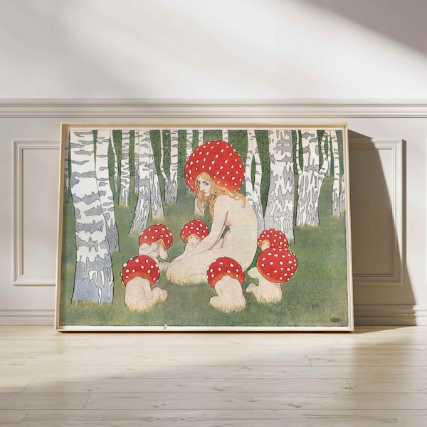 Edward Okun Mother Mushroom With Her Children | Polish Artist, Vintage Druidism Print, Fine Wall Art Art Nouveau Poster Artwork Pictures