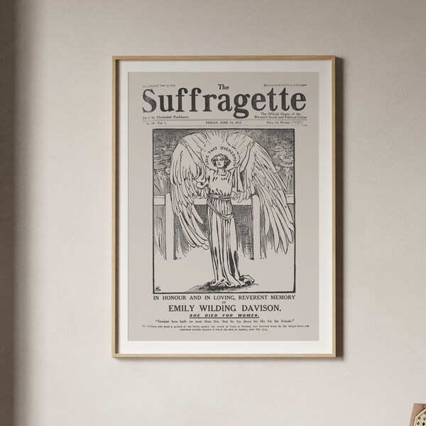 The Suffragette 13 June 1913 Emily Davison Memorial Edition | Vintage Votes for women Print, Antique Fine Art Wall Poster Artwork Picture