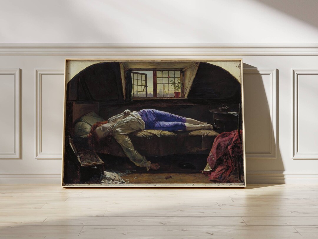Henry Wallis the Death of Chatterton Preraphaelite Painting, Vintage