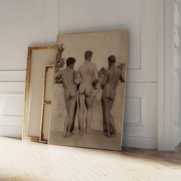 Wilhelm Von Gloeden Study of Three Male Nudes | Nude Male Photography, Vintage Homoerotic Print, Fine Wall Art, LGBT Poster Artwork Picture