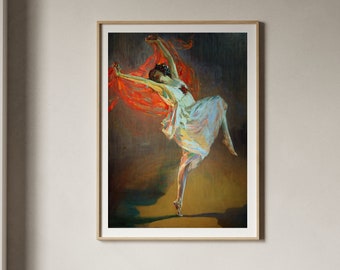 John Lavery Anna Pavlova als Bacchantin | Antique Woman Dancing Print, Vintage Painting, Wall Art, Poster, Artwork, Picture, Home Decor