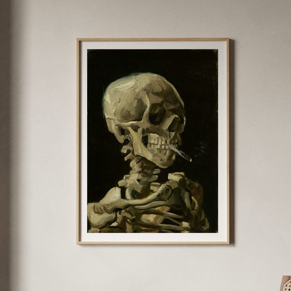 Vincent Van Gogh Skull Of A Skeleton With Burning Cigarette | Realism Painting, Vintage Anatomy Print, Fine Wall Art Poster Picture