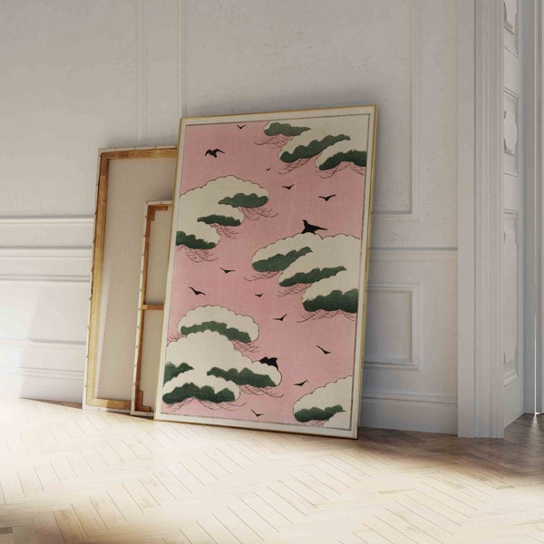 Watanabe Seitei Pink Sky Illustration Bijutsu Sekai | Vintage Japanese Woodblock Print, Modern Asian Wall Art, Decor, Poster, Picture