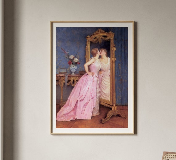 Auguste Toulmouche Vanity Portrait Painting Old Vintage Print