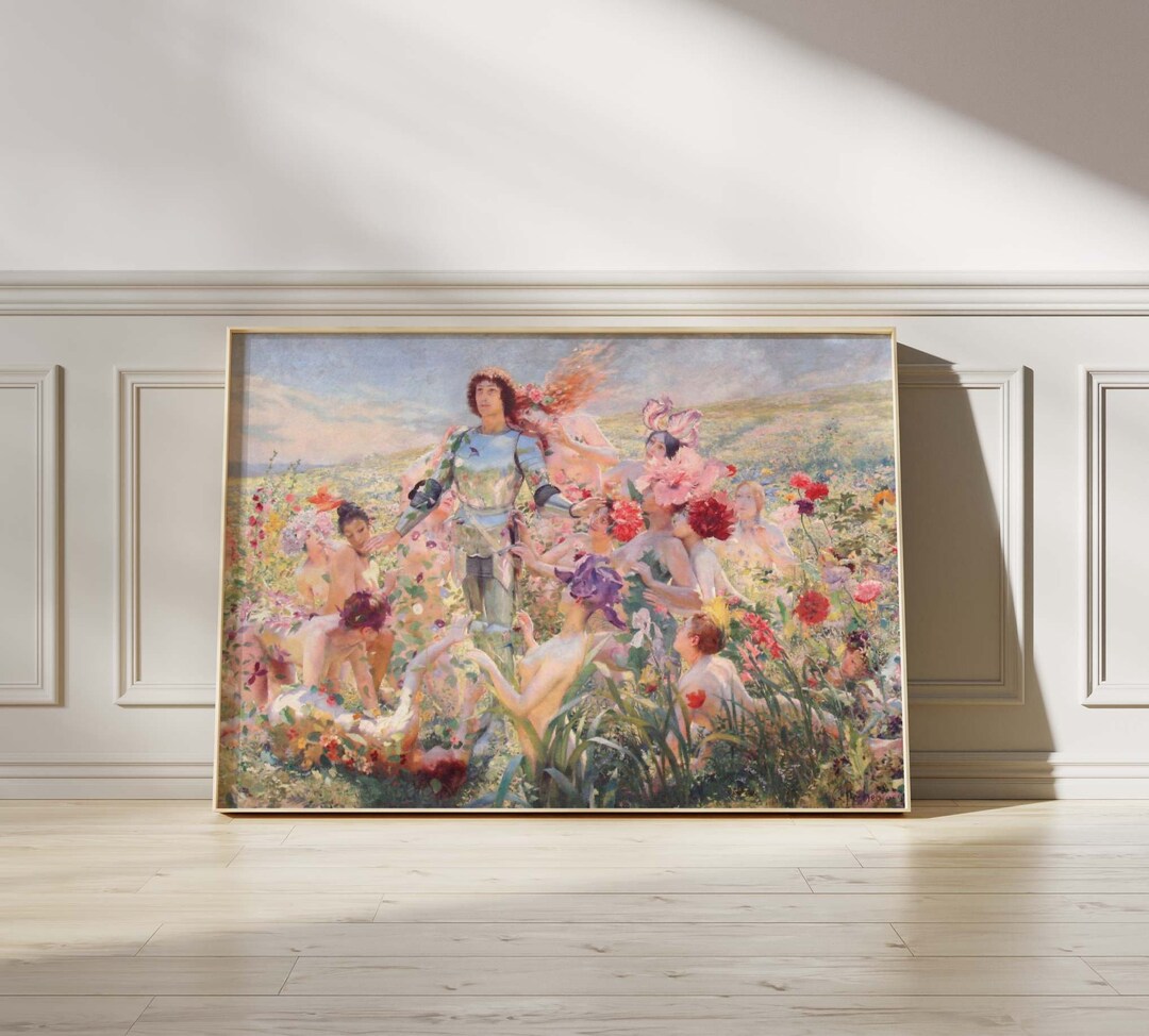Rochegrosse Le Chevalier Aux Fleurs the Flower Knight Painting, Vintage Print, Fine Wall