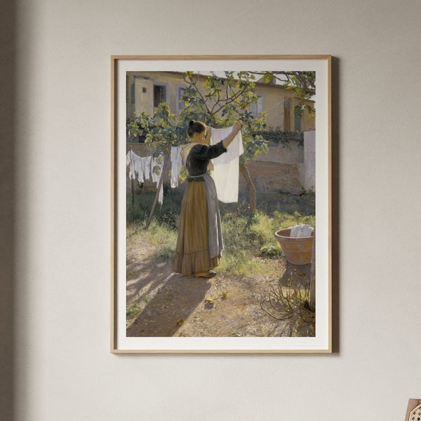 Elin Danielson Gambogi A Sunny Day | Laundry Room Painting, Vintage Print, Fine Wall Art, Poster, Dry Cleaning Artwork, Antique Pictures
