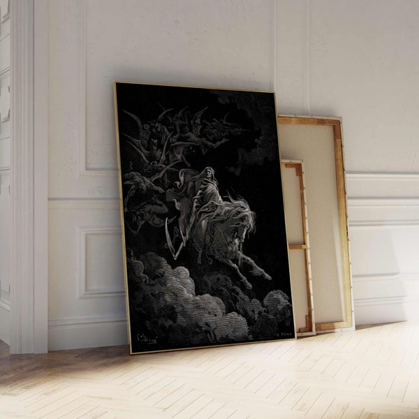 Gustave Dore Death on the Pale Horse | Vintage Apocalypse Illustration, The Grim Reaper Print The Four Horsemen Fine Art Wall Poster Artwork