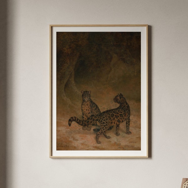 Jacques Laurent Agasse Clouded Leopards | Antique African Animal Painting, Vintage Print, History Poster, Wall Art, Artwork