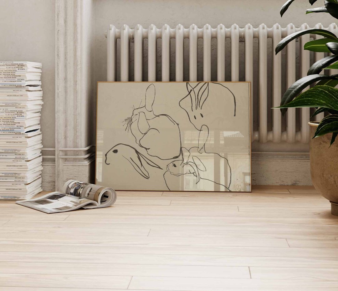 Carel Adolph Lion Cachet Rabbits Antique Bunny Drawing Print, Vintage ...