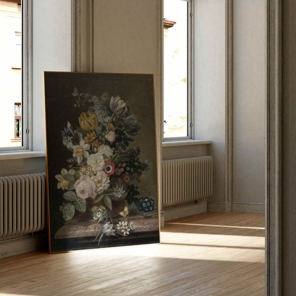 Eelke Jelles Eelkema Still Life with Flowers | Vintage Dark and Moody Floral Print, Victorian Painting Wall Art, Poster, Picture, Home Decor