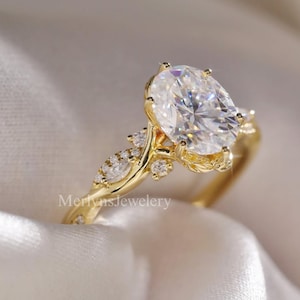 3 CT Oval Cut Moissanite Engagement Ring 14K Solid Gold Twisted Band With Marquise Diamond Wedding Ring Flower Setting Anniversary Ring Her