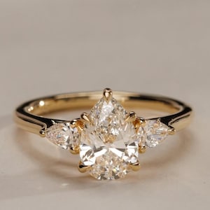 3 CT Three Stone Teardrop Pear Cut Moissanite Trilogy Wedding Ring 14k Solid Yellow Gold Ring Engagement Ring Anniversary Gift For Women