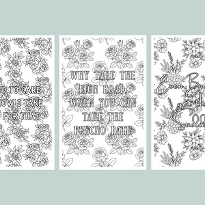 May include: Three black and white floral art prints with humorous quotes. The first print reads "I USED TO CARE BUT NOW I TAKE A PILL FOR THAT". The second print says "WHY TAKE THE HIGH ROAD WHEN YOU CAN TAKE THE PSYCHO PATH". The third print says "Even Baddies get the Saddies".