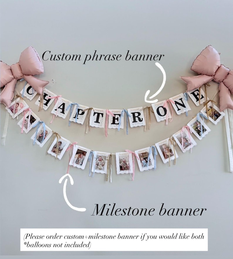 Chapter Ribbon Custom Book Page Banner: Chapter One Birthday, Baby Shower, Highchair ...