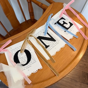 highchair banner with velvet bows between each flag- you may customize the year, ONE, TWO, THREE ect.