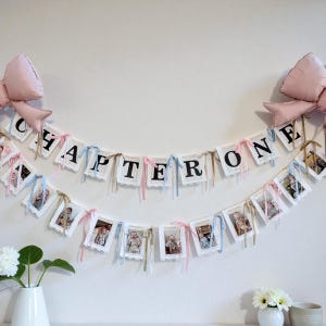 Custom Book Page Banner: Chapter One Birthday, Baby Shower, highchair and milestone banner , storybook image 3