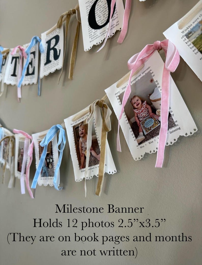 Milestone banner option is the bottom banner only. which includes 12 banner flags for milestone photos (photos not included) it also has velvet bows between each banner flag