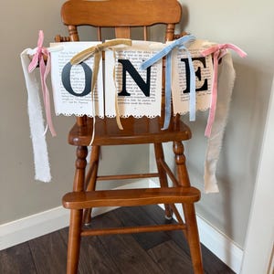 highchair banner with velvet bows between each flag- you may customize the year, ONE, TWO, THREE ect.