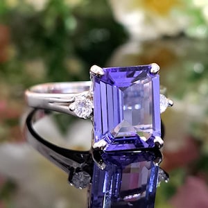 Tanzanite 14k Solid Gold Ring, 3.50 Carat Natural Blue Tanzanite & Diamond Accents, Engagement Ring, December Birthstone, Handmade Jewelry