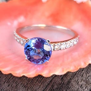 Blue Tanzanite 14k Solid Gold Ring, 2.10 Carat Natural Tanzanite & Diamond Accents