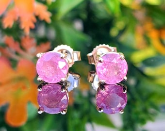 Pink Sapphire 14k Solid Gold Stud Earring, Natural Sapphire 5mm