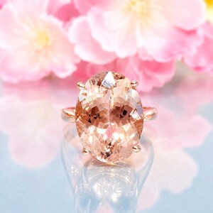 Natural Peach Morganite 14k Solid Gold, Oval Gemstone 16x12mm, Modern Minimalist Jewelry