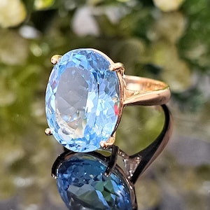 Sky Blue Topaz Ring, 14k Solid Yellow, White, Rose Gold, 16x12mm Natural Topaz