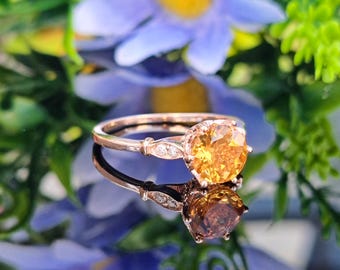 1.50 Carat Natural Citrine & Diamond Accents 14k Solid Gold Ring