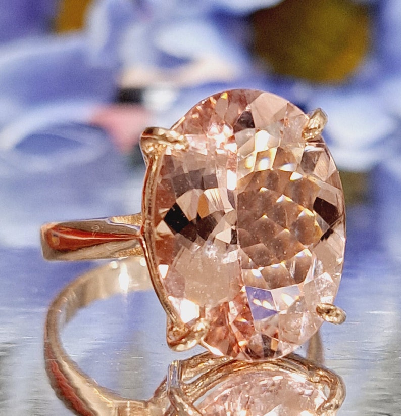 Morganite 14k Gold Ring 8.90 Carat Natural Morganite Oval Cut Gemstone Cocktail Jewelry November Birthstone Statement Ring image 6