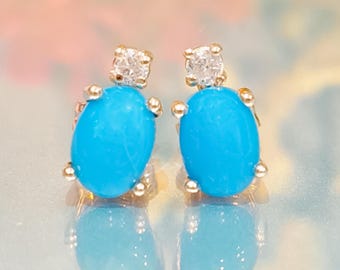 Turquoise Stud Earrings, 14k Solid Gold, Available Natural Turquoise, London Blue Topaz, Amethyst, Citrine, Garnet, Jewelry Gift for Her