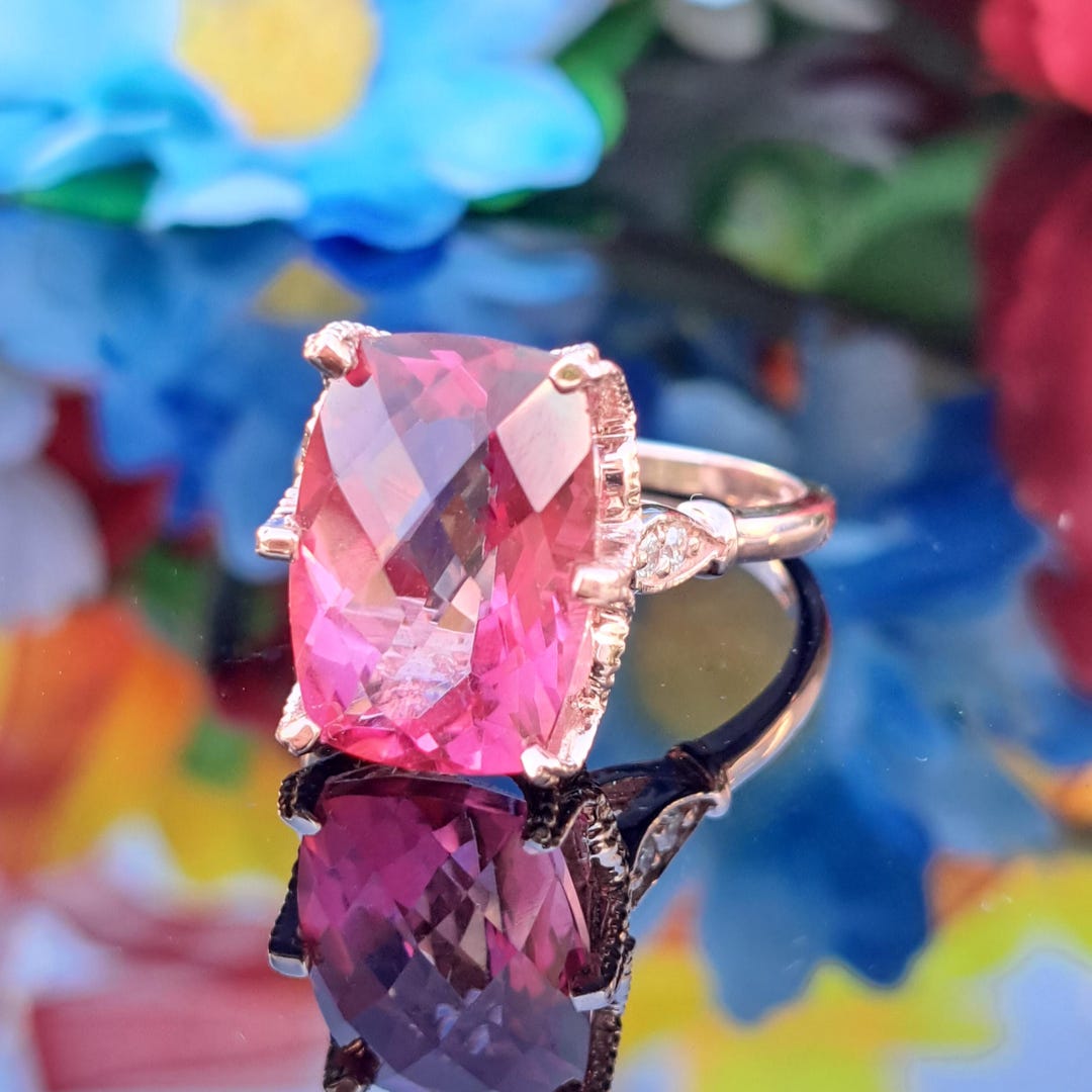 Topaz 321 Pink Topaz 14k Solid Gold Ring, 14x10 Cushion Cut Natural Topaz ...