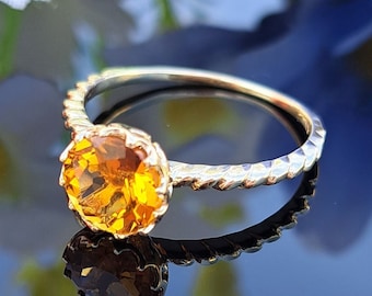 Citrine Gold Ring * 14 Solid Gold * 1.60 Carat Natural Citrine * Round Cut Gemstone * Classic Style * Woman Jewelry