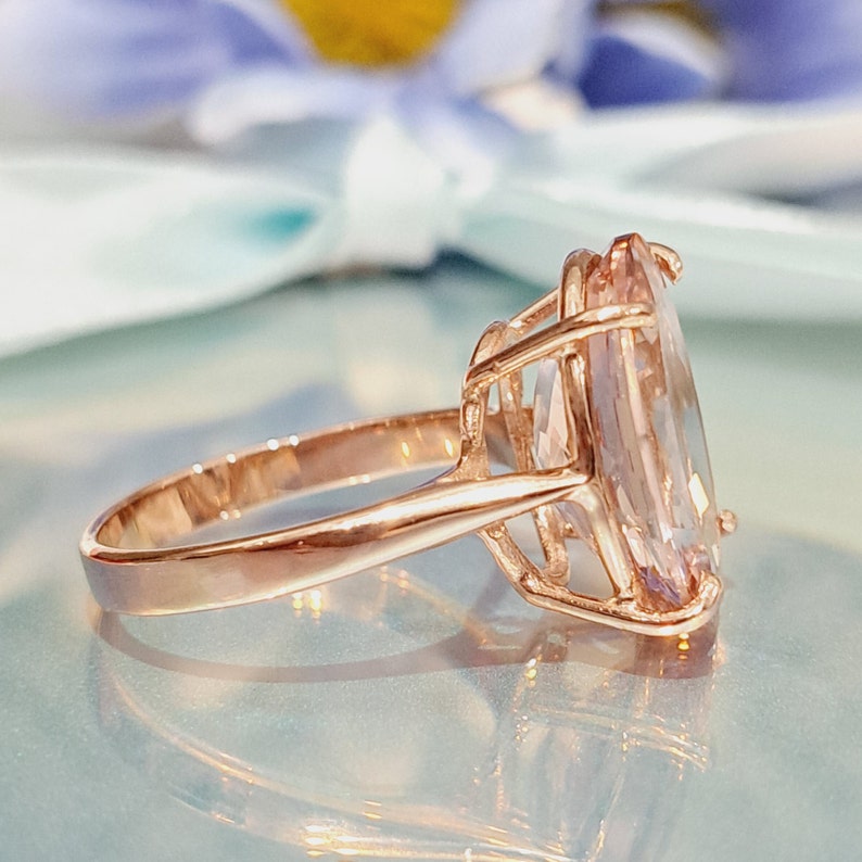 Morganite 14k Gold Ring 8.90 Carat Natural Morganite Oval Cut Gemstone Cocktail Jewelry November Birthstone Statement Ring image 3