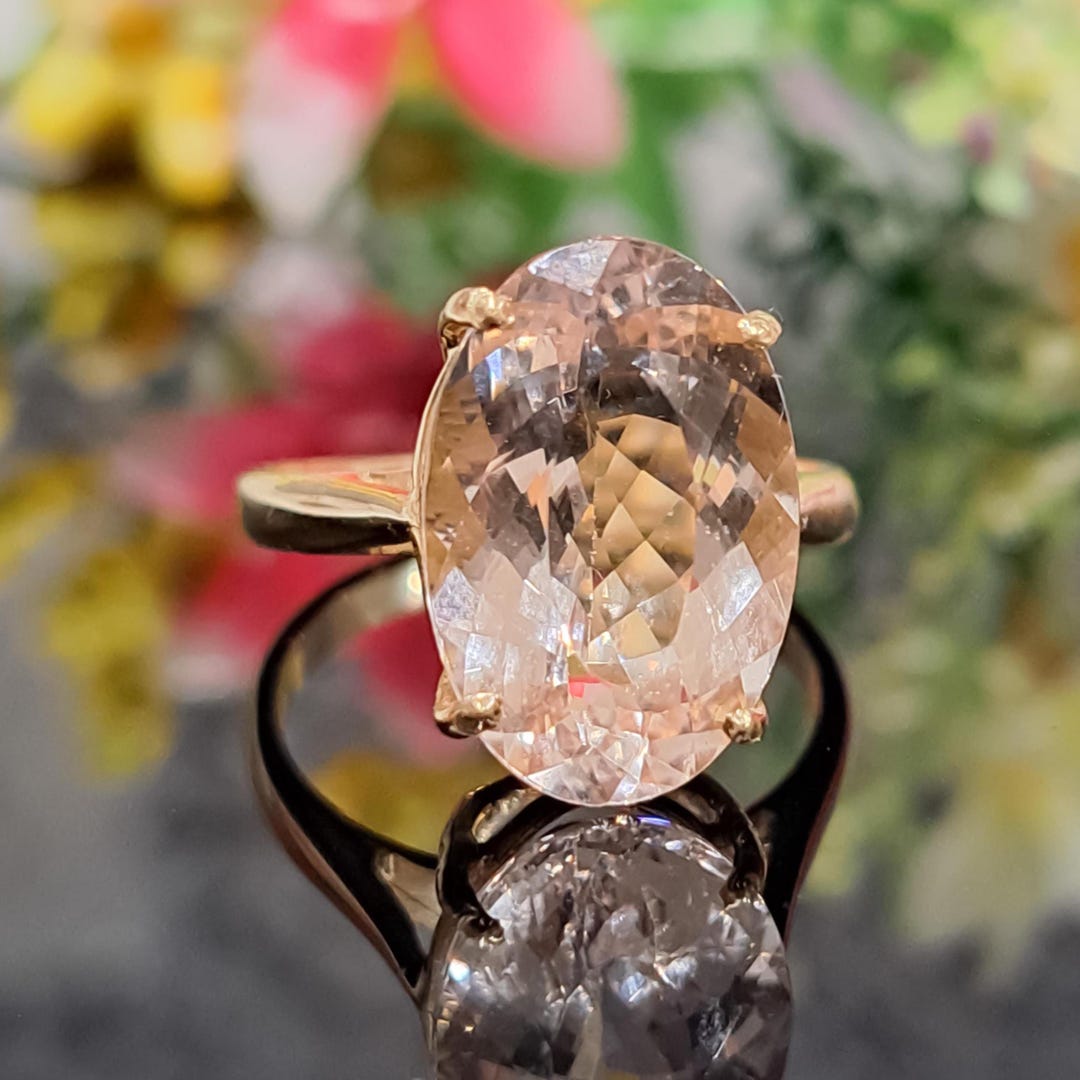 Morganite Ring, 14k Solid Gold, 14x10mm Natural Morganite, Solitaire ...