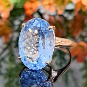 Sky Blue Topaz Ring, 18x13 Oval Natural Topaz, 14k Solid Yellow, White, Rose Gold