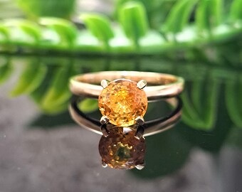 Citrine 14k Solid Yellow, White, or Rose Gold Ring, 7mm Round Natural Gemstone