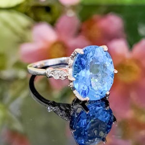 Swiss Blue Topaz Ring, 14k Solid Gold, 4.28 Carat Natural Swiss Blue Topaz Diamond Ring, 11x9mm Oval Cut, Classic Jewelry, Handmade Gift
