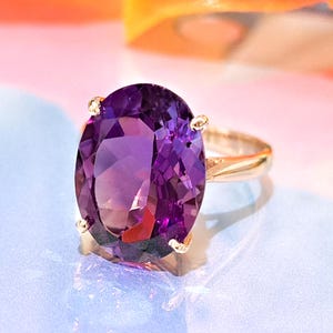 Amethyst Ring, 14k Solid Yellow, White, Rose Gold Available, 14x10mm Natural Amethyst