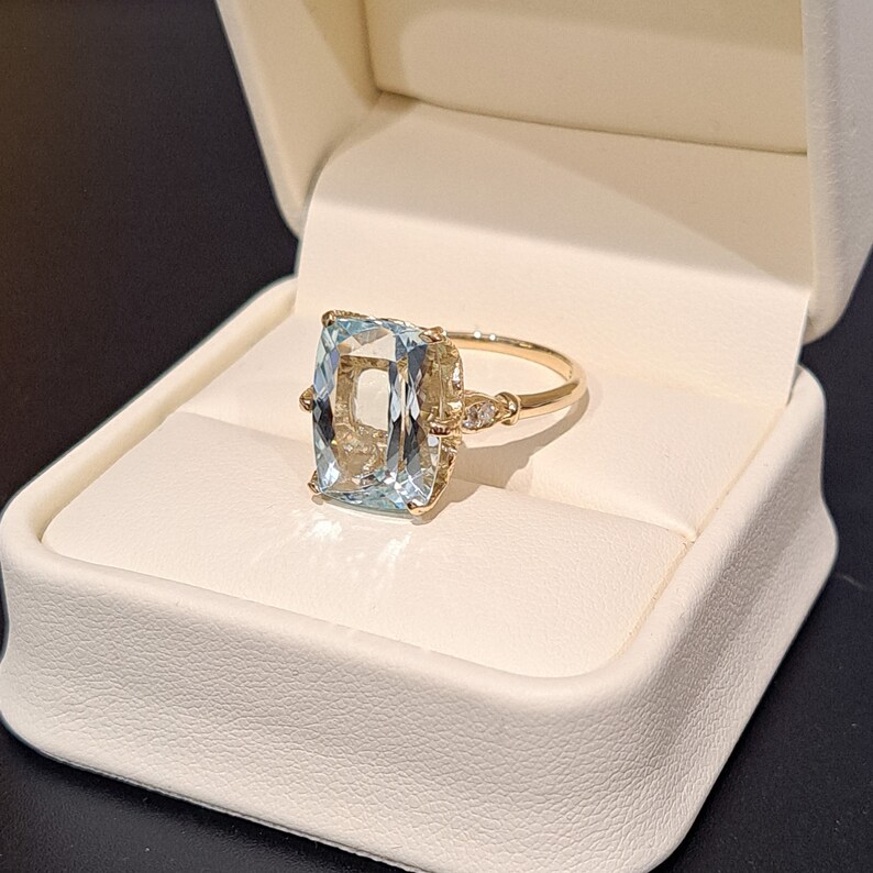 Aquamarine Ring 14k Solid Gold Cushion Cut Aquamarine Vintage Style ...