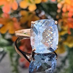 Sky Blue Topaz Ring, 14k Solid Gold, 14x12mm Cushion Cut Natural Topaz