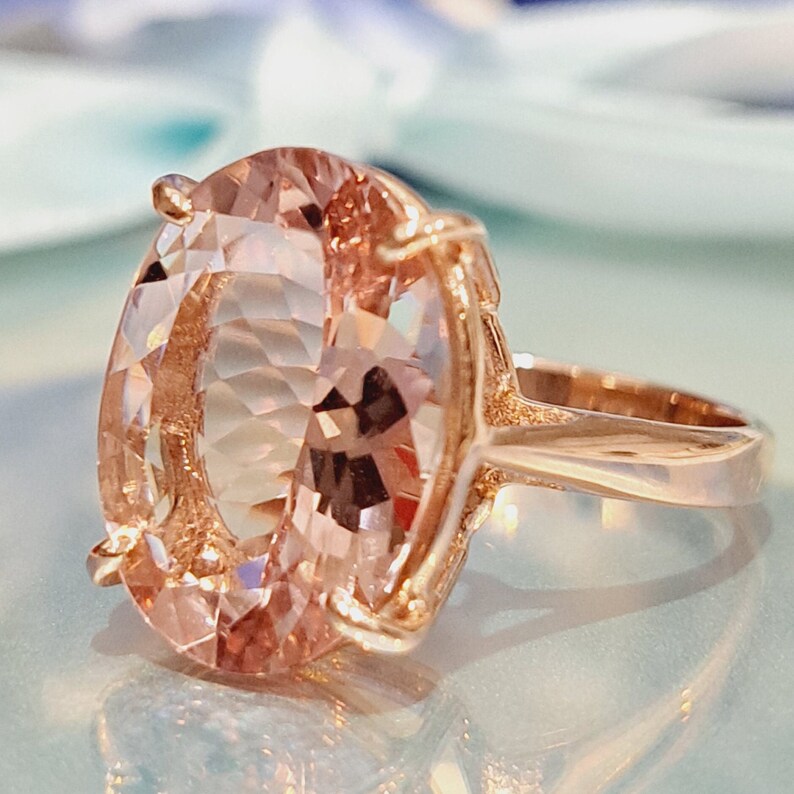 Morganite 14k Gold Ring 8.90 Carat Natural Morganite Oval Cut Gemstone Cocktail Jewelry November Birthstone Statement Ring image 5