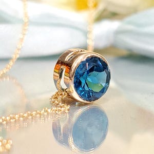 London Blue Topaz Necklace, 14k Yellow Solid Gold, Pendant & Chain 16/18 inch, 7mm Natural Topaz, November Birthstone, Jewelry Gift for Her